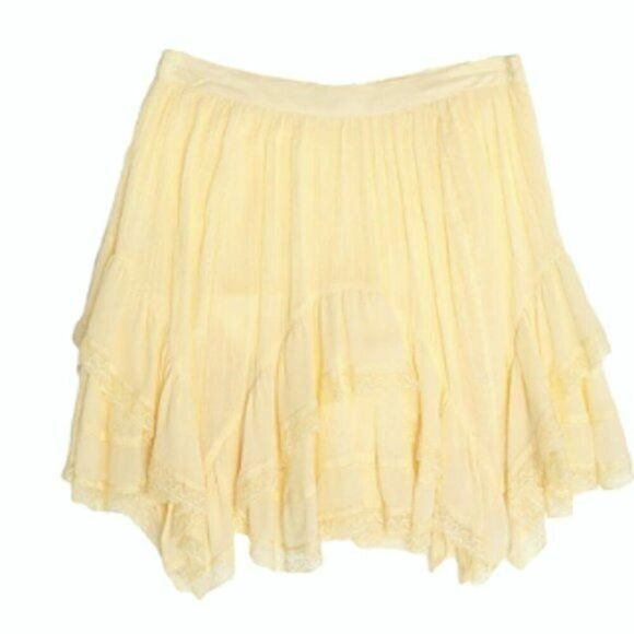 Ulla Johnson lace trimmed ruffled embroidered cotton blend skirt Yellow - Picture 1 of 7
